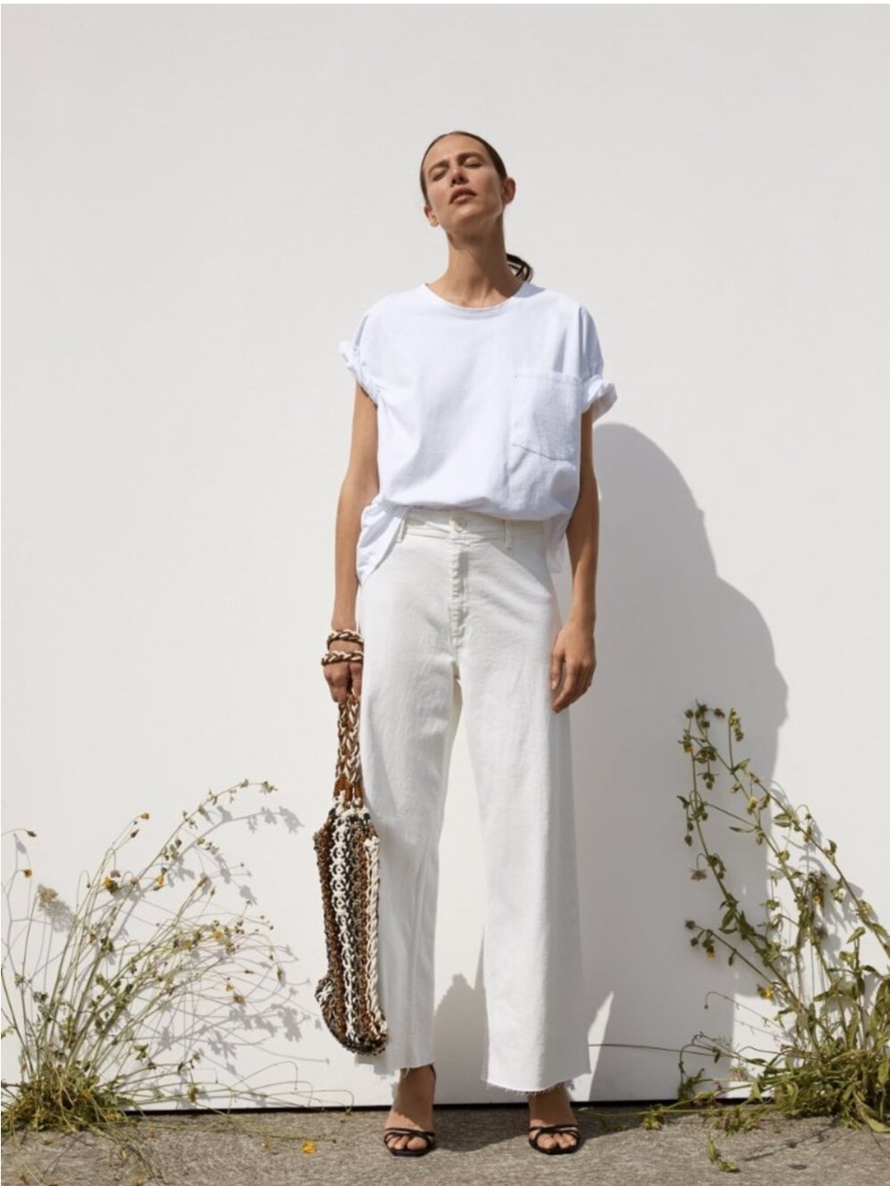 ZARA Wide-Leg White Women's Jeans